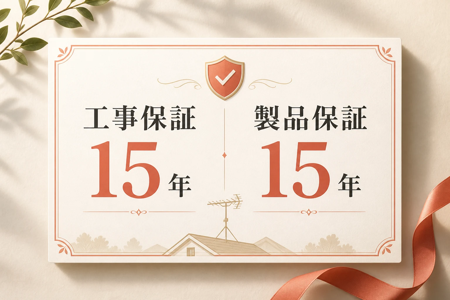 工事保証15年と製品保証15年を表した保証書イメージ